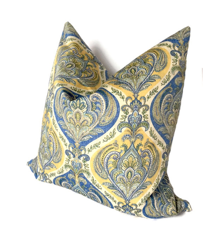 Blue Yellow Medallion pillow cover 18 x 18 Throw pillow | Etsy