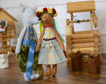 Handmade Tilda style Fox and Wolf, Ukrainian folklore gift “Mr Wolf and Mrs Fox"