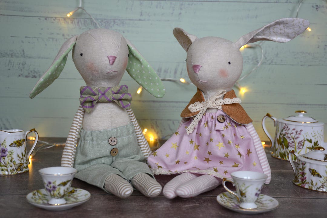 Handmade Linen Bunny Doll With Clothes
