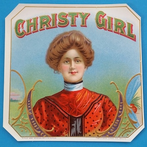 Original Vintage Embossed Christy Girl Outer Cigar Box Label