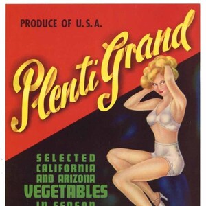 Vintage Plenti Grand Crate Label 7&quot; x 9&quot;
