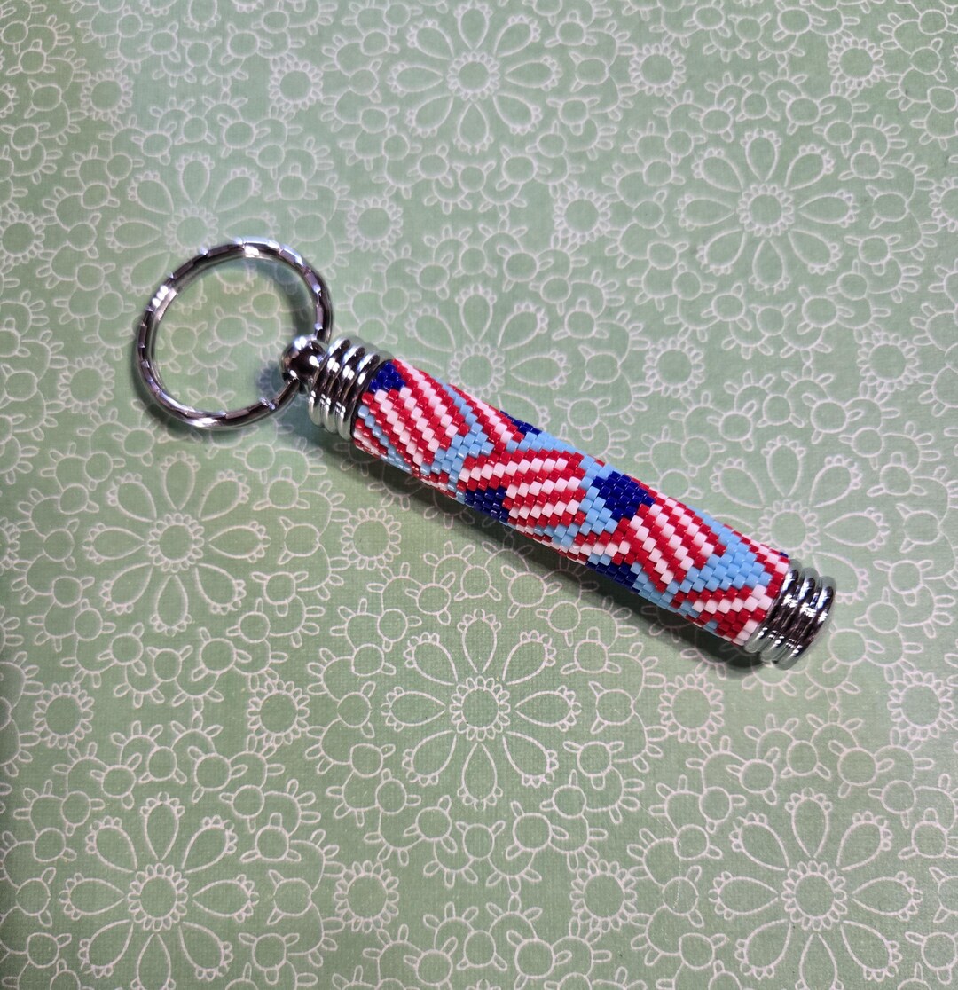 American Flag Beaded Hidden Compartment Key Ring - Etsy
