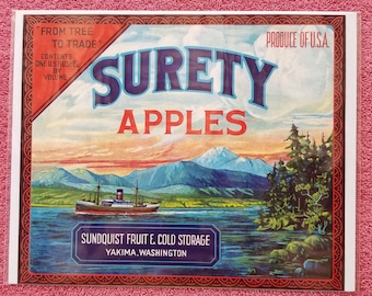 Vintage Surety Apples Crate Label 1930's