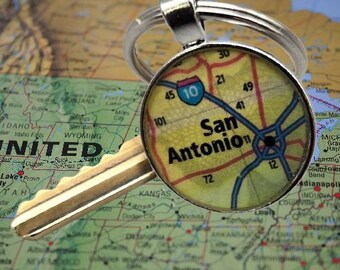San Antonio Texas Map Key Ring