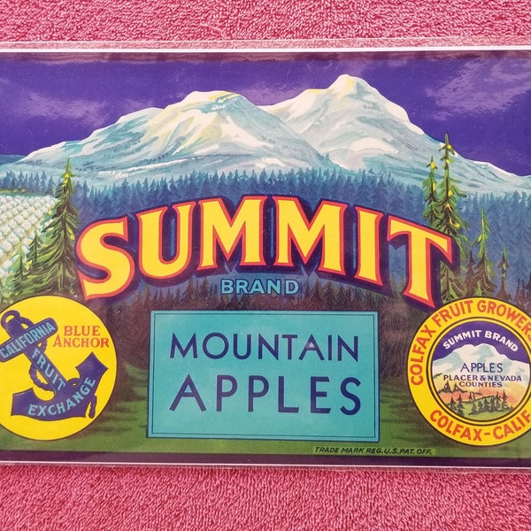 Original 1930's Vintage Summit Brand Mountain Apples Crate Label