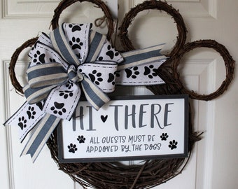 Dog Wreath, Paw Print Wreath, Approved by the Dogs, Dog Lover, Pet Wreath, Animal Wreath, Dog Gift, Housewarming Gift, Dog People, Dog Mom,