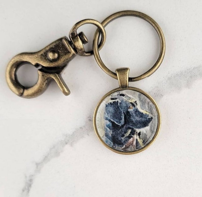 Pet portrait wearable art. Your pet in watercolor as a necklace, ornament, ring, key chain or brooch. Portion of proceeds donated to shelter image 3