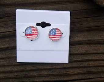 American flag earrings. Hand-painted watercolor miniature United States of America flag stud earrings. Flag Day Independence Day or 9/11