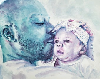 Minimalist Watercolor Baby Portrait, Newborn Portrait in watercolor, watercolor portrait from your favorite photo.  free shipping!