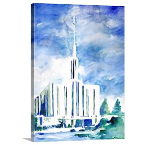 Seattle temple watercolor print. Canvas or Archival paper print of an original painting of the Seattle, Washington LDS temple.