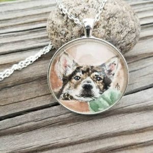 Pet portrait wearable art. Your pet in watercolor as a necklace, ornament, ring, key chain or brooch. Portion of proceeds donated to shelter image 1