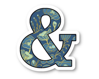 Ampersand blue floral writing/author/reader sticker. High-quality laminated vinyl waterproof scratch-proof decal for laptop/water bottle etc