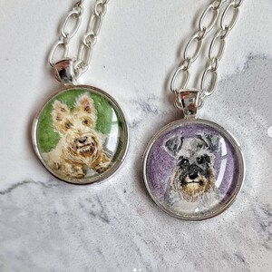 Pet portrait wearable art. Your pet in watercolor as a necklace, ornament, ring, key chain or brooch. Portion of proceeds donated to shelter image 2