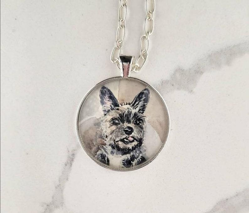 Pet portrait wearable art. Your pet in watercolor as a necklace, ornament, ring, key chain or brooch. Portion of proceeds donated to shelter image 5