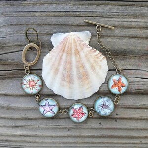 Starfish Bracelet, Sea Star Bracelet. Hand-Painted Wearable Art Bracelet or Necklace, Watercolor and ink. Starfish Jewelry, Sea Star jewelry