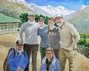 Family portrait or Group Photo painting. Watercolor original art painted by hand from your photograph