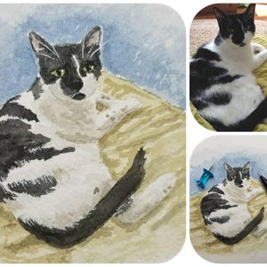 Pet Portrait in Watercolor. Dog, cat, horse, parrot, snake, turtle, ferret, bunny, pig, etc. painting hand-painted from photo, Free Shipping image 10