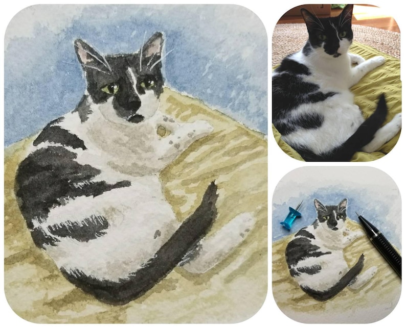 Pet Portrait in Watercolor. Dog, cat, horse, parrot, snake, turtle, ferret, bunny, pig, etc. painting hand-painted from photo, Free Shipping image 10
