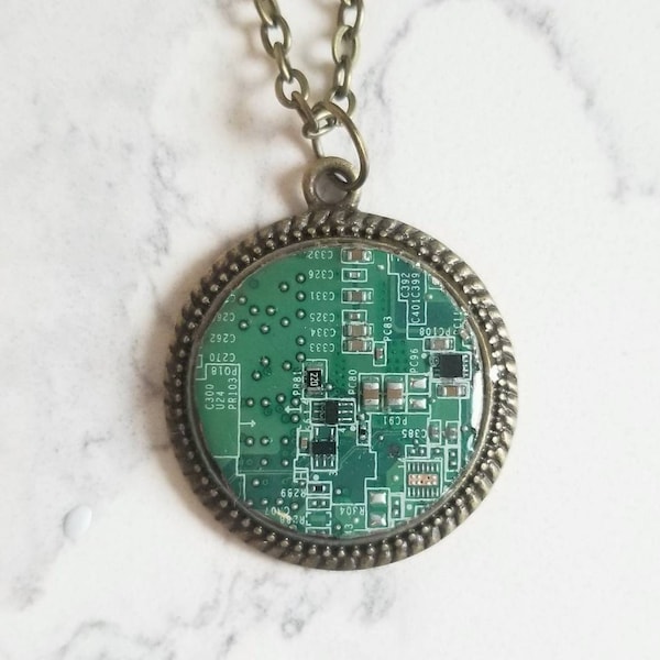 Circuit Board pendant necklace. Real Motherboard jewelry made from an upcycled computer part. Geek girl or IT / tech woman gift. Geek chic