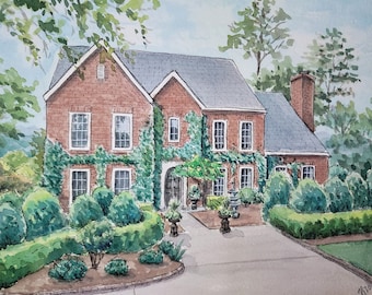 House Portrait. Watercolor painting of your home or business from a photo. Moving or closing gift, ornament or pendant + Plane, boat or Auto