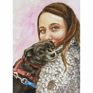 Pet Portrait in Watercolor. Dog, cat, horse, parrot, snake, turtle, ferret, bunny, pig, etc. painting hand-painted from photo, Free Shipping image 1