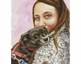 Pet Portrait in Watercolor. Dog, cat, horse, parrot, snake, turtle, ferret, bunny, pig, etc. painting hand-painted from photo, Free Shipping