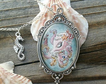 Octupus necklace. Opulent Octopus showing off her oceanic bling. Cute pink octopus necklace. Ocean theme, nautical, octopus gift