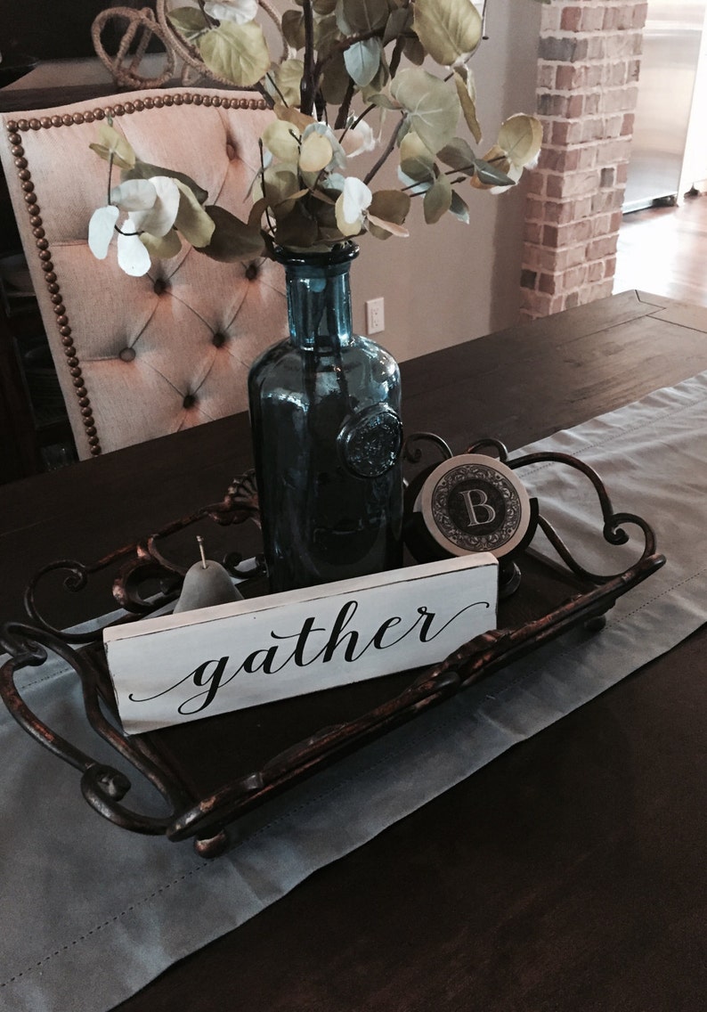 Gather Wood Sign, Small 3.5x12, Farmhouse Decor, Fixer Upper Style, Distressed, Painted Wood Sign, Kitchen Sign, Gallery Wall, Collage Wall image 3