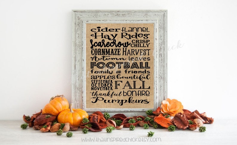 Fall Decor Burlap Print  Fall Subway Art  8x10 Farmhouse image 0