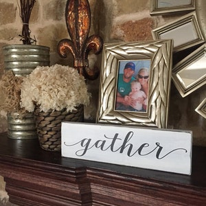 Gather Wood Sign, Small 3.5x12, Farmhouse Decor, Fixer Upper Style, Distressed, Painted Wood Sign, Kitchen Sign, Gallery Wall, Collage Wall image 4