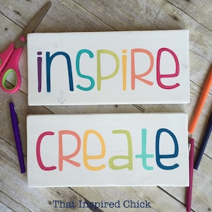 INSPIRE Wood Sign / 5.5"x12" / Wall Art / Playroom / Craft Room / Kids Room / Home Decor / Gallery Wall / Small Sign / Rainbow / Colorful