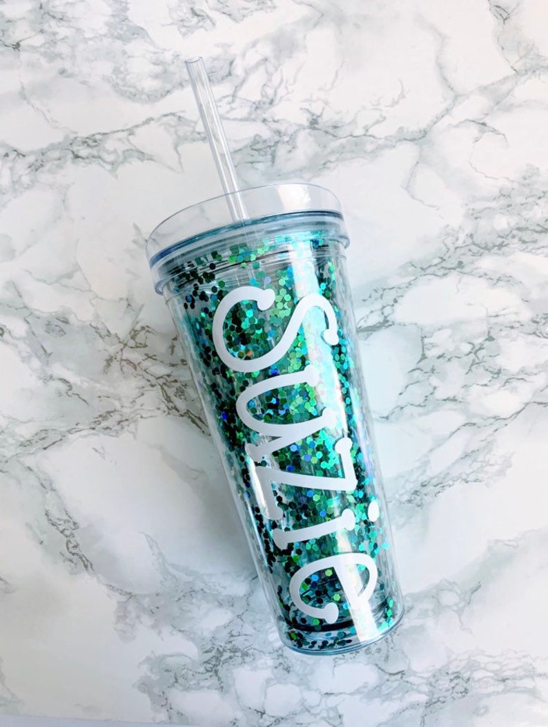 Personalized Turquoise Confetti Glitter Tumbler Teal Glitter image 0
