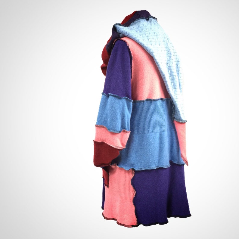Recycled Sweater Hoodie Upcycled Hooded Sweater Recycled Clothing Patchwork Sweater September Size S to M