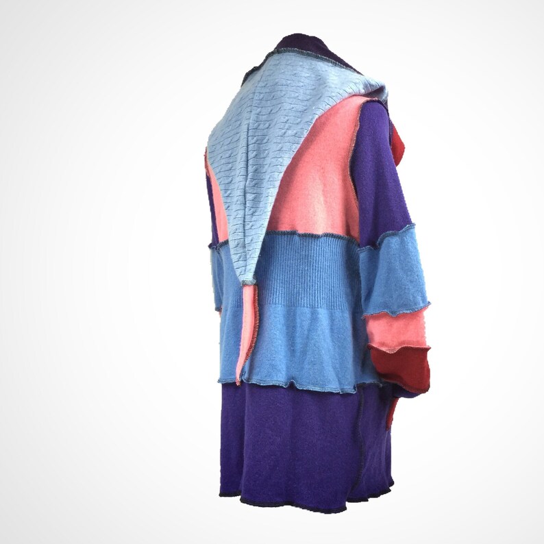 Recycled Sweater Hoodie Upcycled Hooded Sweater Recycled Clothing Patchwork Sweater September Size S to M