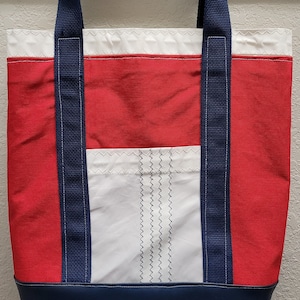 Recycled Sail Bag, Sailcloth Tote, Blue and Red