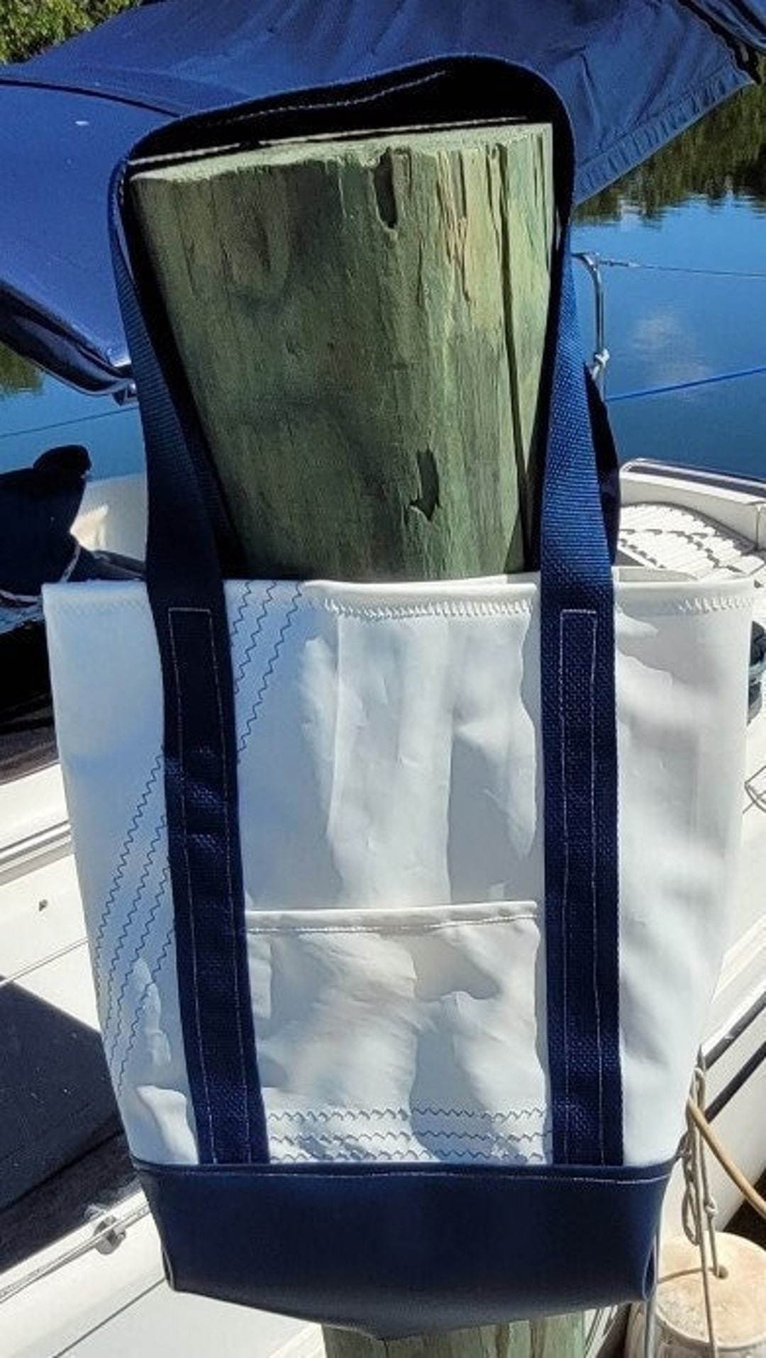 Sail with Me Rubber Tote Bag Navy