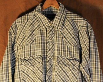 Large Vintage Men's Long Sleeve Plaid Shirt Snap Button William's Bay Sapko International Brand Cowboy Western #030