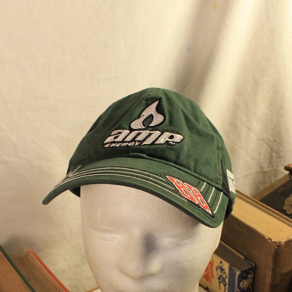 Vintage NASCAR Dale Earnhardt Jr. #88 Amp Energy Adjustable Strap Baseball Hat/Cap Hendrick Motorsports Green with Embroidery #0263