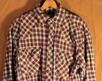 LT Vintage Men's Long Sleeve Plaid Shirt Snap Button Trails West Brand Cowboy Western #038