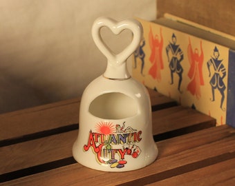 Vintage Bell Shaped Ring Holder Porcelain Atlantic City Travel Souvenir