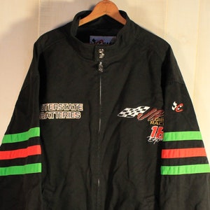 XL Vintage Men's Interstate Batteries Nascar #18 Bobby Labonte Joe Gibbs Racing Jacket by Chase Authentica Zipper and Snaps Stock #191