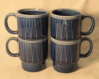 Coffee Mug Rack with 4 Mugs Color-Glazed Stackable Kitchen Storage