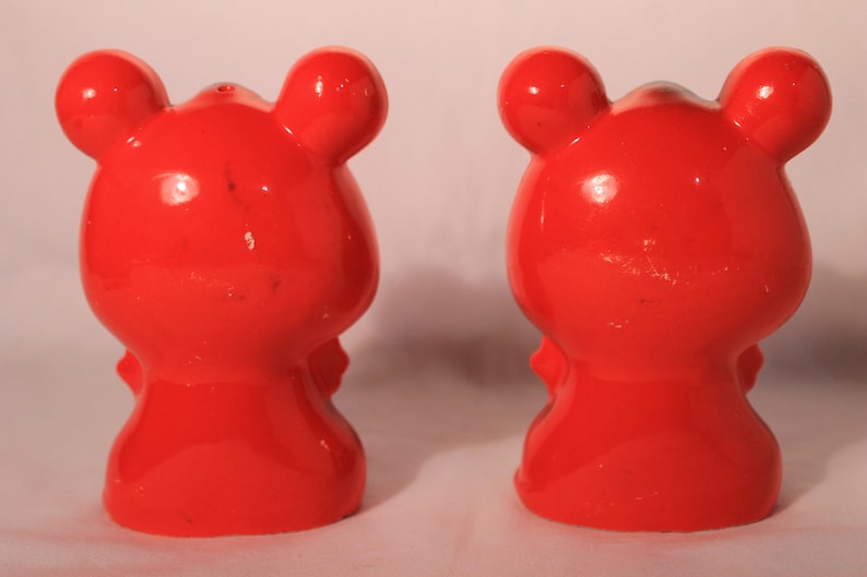 Red Bears Daisy Eyes Salt and Pepper Shaker Set Vintage Ceramic from Japan
