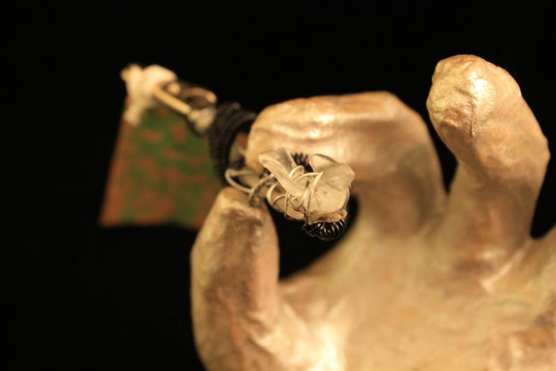 Dread Clip Rusty Bones Skeleton Hand Holding Bird Wire Wrap Glow In Dark!