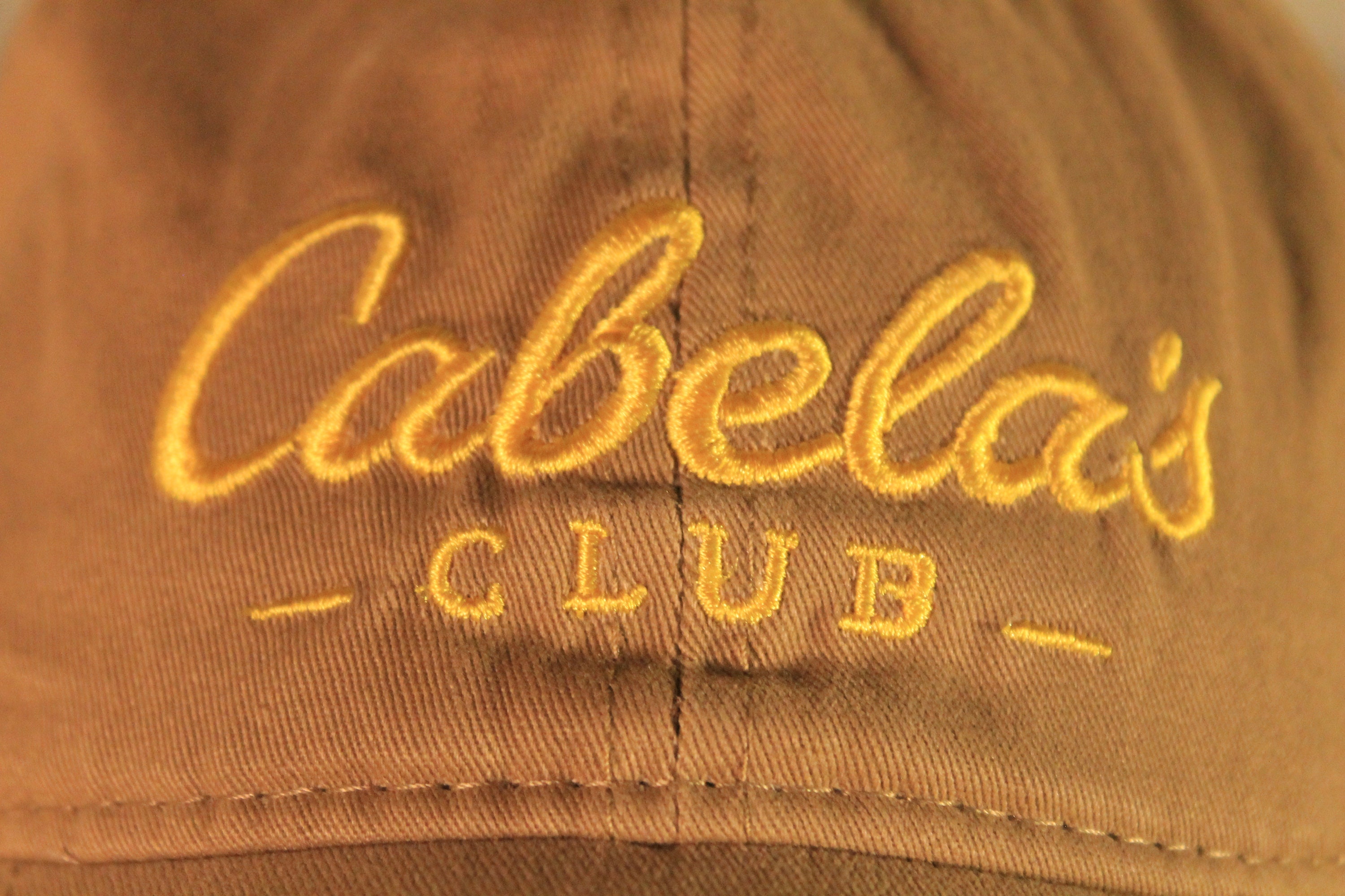 Vintage Cabela's Club Adjustable Strap Truckers Hat/baseball Cap One Size  Fits Most Khaki With Yellow Embroidery 0304 