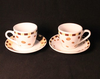 Pair Espresso Coffee Bean Cups and Saucers