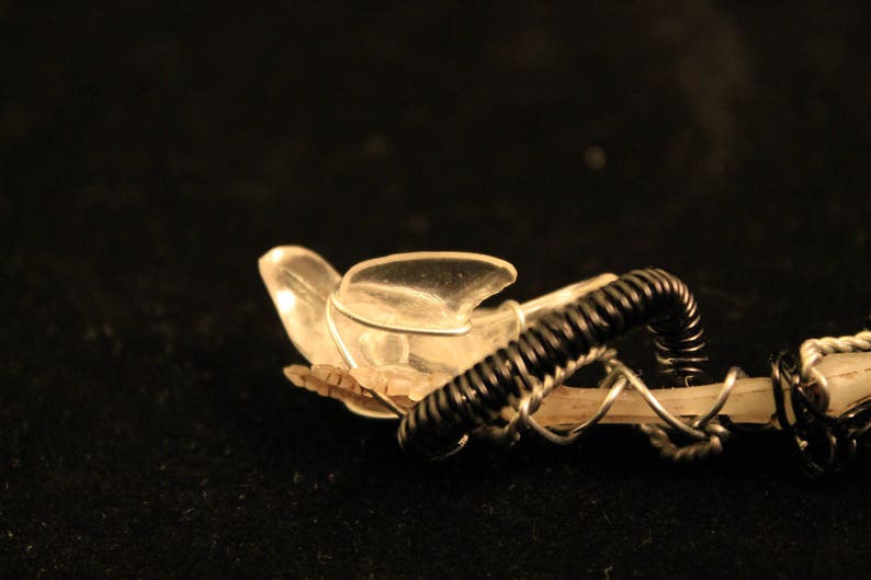 Dread Clip Rusty Bones Skeleton Hand Holding Bird Wire Wrap Glow In Dark!