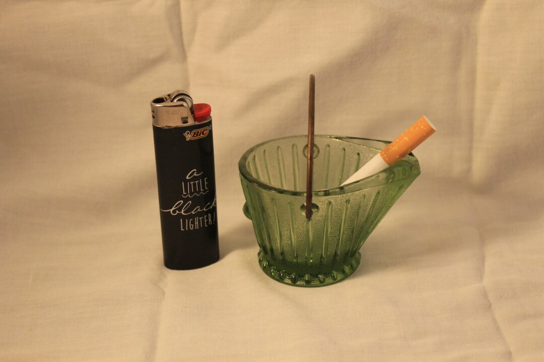 Coal Bucket Ashtray Vintage Green Federal Glass Etsy
