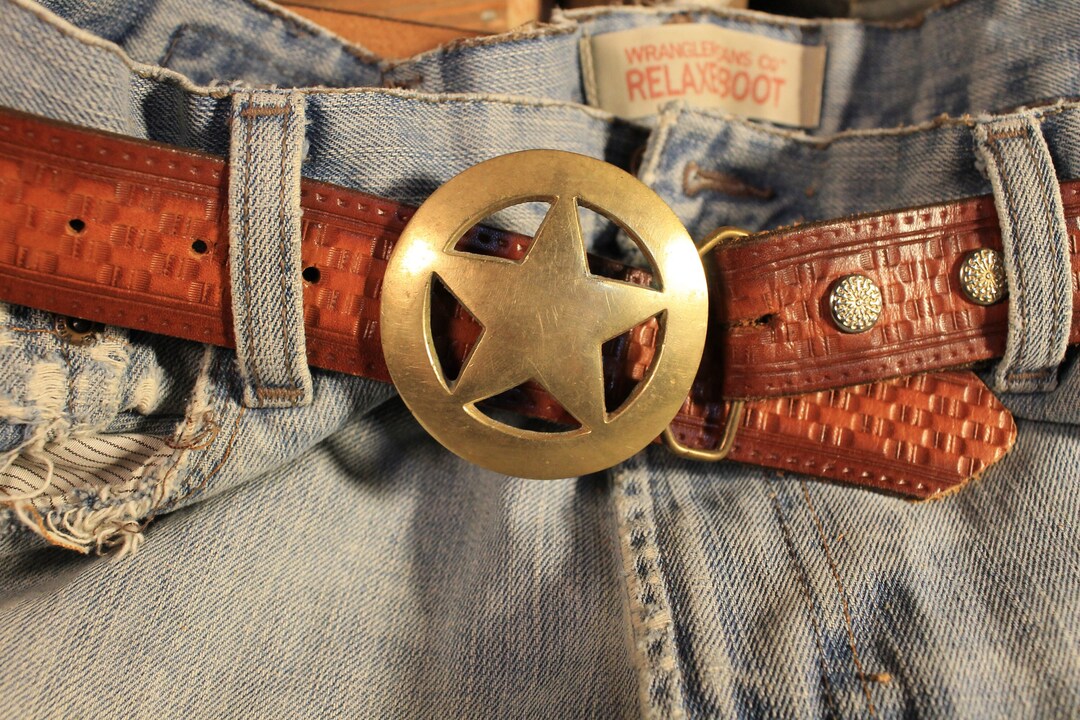 Men's Metal Buckle Sheriff Badge Hexagon Star Sign Cowboy Belts