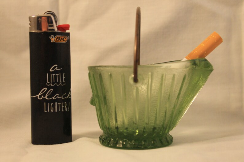 Coal Bucket Ashtray Vintage Green Federal Glass Etsy